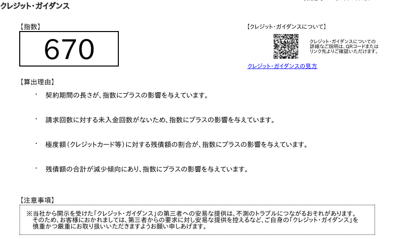 【スクリーンショット】信用スコア670点