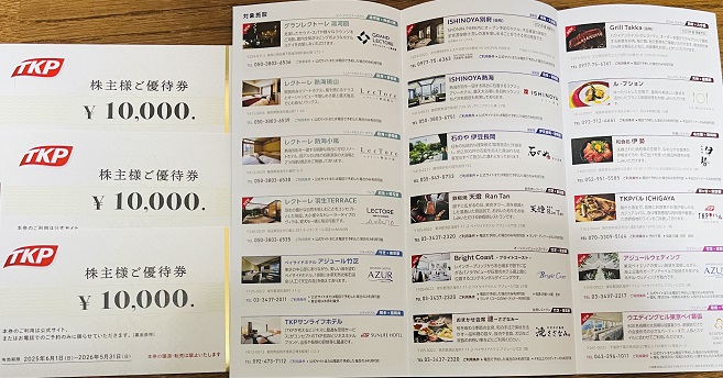 【写真】ティーケーピーの優待券30,000円分