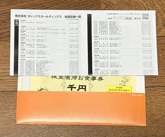 【写真】ヨシックスの優待券と店舗リスト 【写真】ヨシックスの優待券と店舗リスト